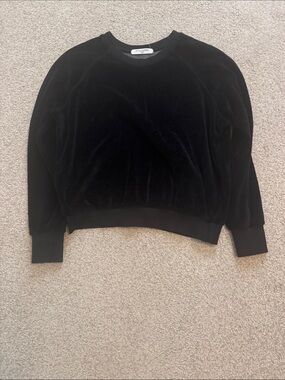 Perfectwhitetee Stella Black Velour Crewneck Sweatshirt